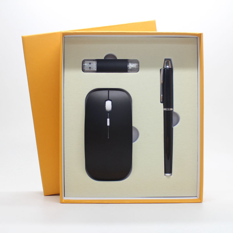 Factory direct businessthin wireless mouse + mobile U disk + pen three pieces of office gift custom-made LOGO