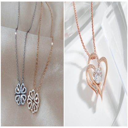 Explosive Style Detachable Deformed Four-leaf Clover Necklace For Women A Multi-wearing Zircon Small Love Short Clavicle Chain