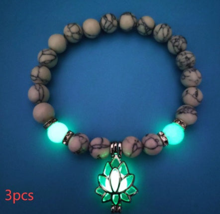 Energy Luminous Lotus Natural Stone Bracelet Yoga Healing Luminous Glow In The Dark Charm Beads Bracelet For Men Women Prayer Buddhism